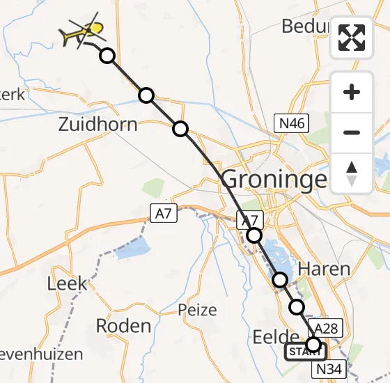 Vlucht Traumahelikopter PH-DOC van Groningen Airport Eelde naar Oldehove op woensdag 1 mei 2024 12:38
