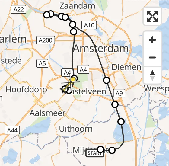 Vlucht Politiehelikopter PH-PXX van Mijdrecht naar Schiphol op woensdag 1 mei 2024 13:07