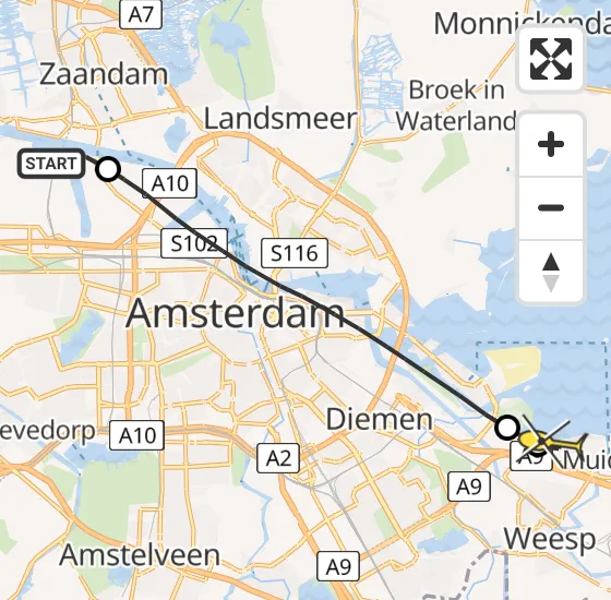 Vlucht Traumahelikopter PH-TTR van Amsterdam Heliport naar Muiden op woensdag 1 mei 2024 13:28