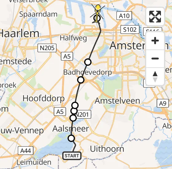 Vlucht Traumahelikopter PH-TTR van Kudelstaart naar Amsterdam Heliport op woensdag 1 mei 2024 15:36