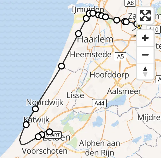 Vlucht Traumahelikopter PH-TTR van Leiden naar Amsterdam Heliport op woensdag 1 mei 2024 18:41