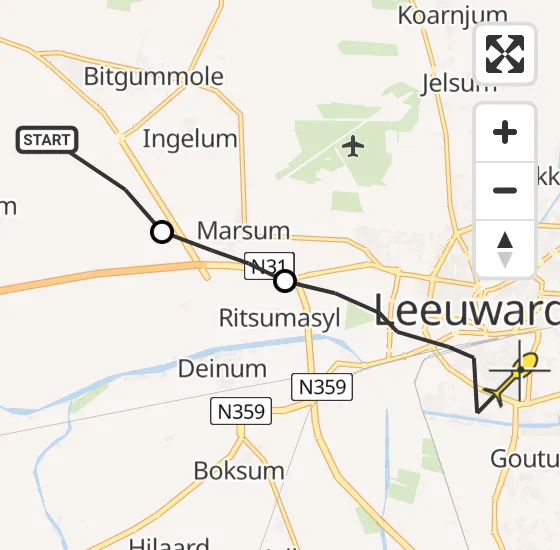 Vlucht Ambulancehelikopter PH-OOP van Menaam naar Leeuwarden op woensdag 1 mei 2024 19:59