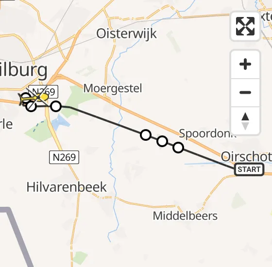Vlucht Traumahelikopter PH-LLN van Oirschot naar Tilburg op donderdag 2 mei 2024 8:41