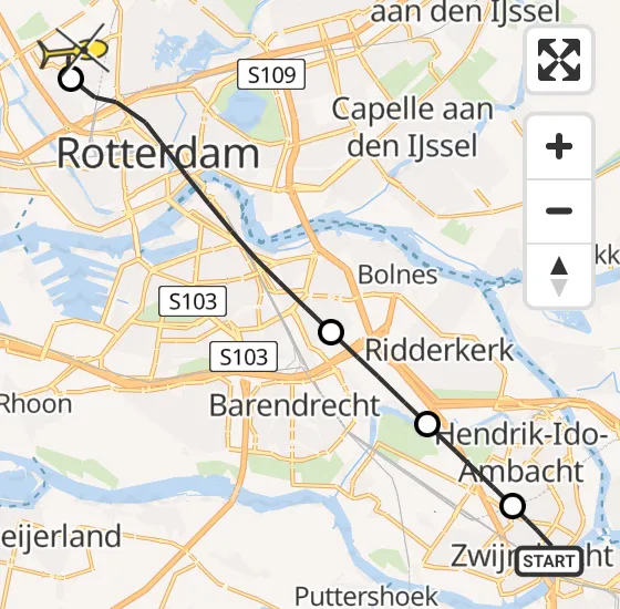 Vlucht Traumahelikopter PH-UMC van Zwijndrecht naar Rotterdam The Hague Airport op donderdag 2 mei 2024 10:02