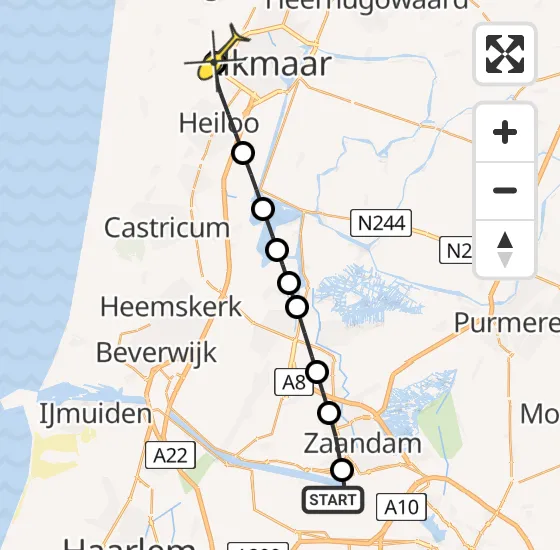 Vlucht Traumahelikopter PH-TTR van Amsterdam Heliport naar Alkmaar op vrijdag 3 mei 2024 19:59