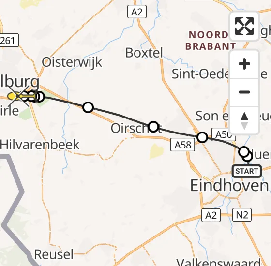 Vlucht Traumahelikopter PH-LLN van Eindhoven naar Tilburg op zaterdag 4 mei 2024 0:46