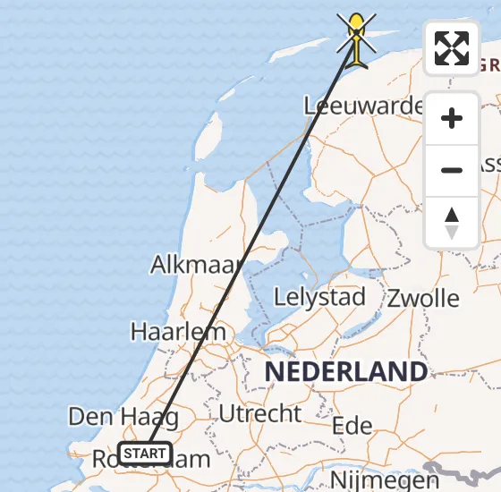 Vlucht Traumahelikopter PH-UMC van Rotterdam The Hague Airport naar Ballum op zaterdag 4 mei 2024 3:45