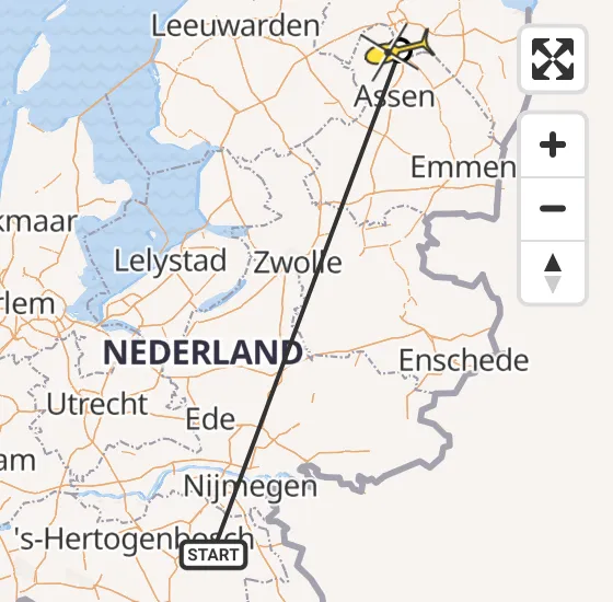 Vlucht Traumahelikopter PH-LLN van Vliegbasis Volkel naar Groningen Airport Eelde op zondag 5 mei 2024 15:42