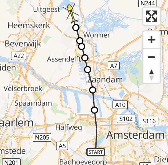 Vlucht Politiehelikopter PH-PXE van Amsterdam naar Uitgeest op zondag 5 mei 2024 16:26