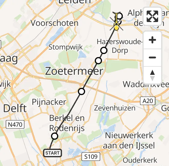 Vlucht Traumahelikopter PH-UMC van Rotterdam The Hague Airport naar Koudekerk aan den Rijn op maandag 6 mei 2024 0:26