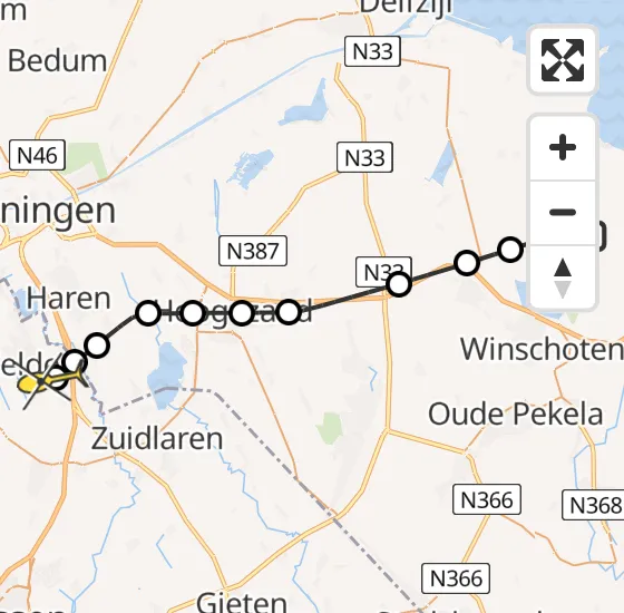 Vlucht Traumahelikopter PH-DOC van Oostwold naar Groningen Airport Eelde op maandag 6 mei 2024 5:47