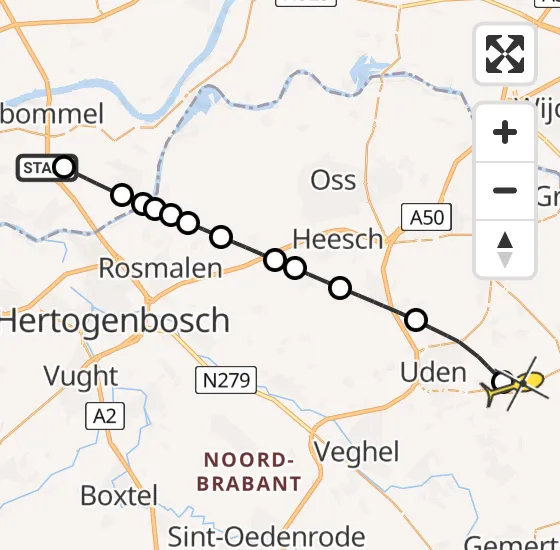 Vlucht Traumahelikopter PH-LLN van Bruchem naar Vliegbasis Volkel op dinsdag 7 mei 2024 14:11