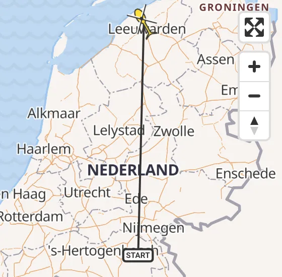 Vlucht Traumahelikopter PH-LLN van Vliegbasis Volkel naar Vliegbasis Leeuwarden op woensdag 8 mei 2024 12:46