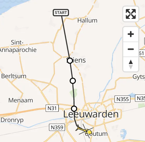 Vlucht Ambulancehelikopter PH-OOP van Oudebildtzijl naar Leeuwarden op woensdag 8 mei 2024 13:32