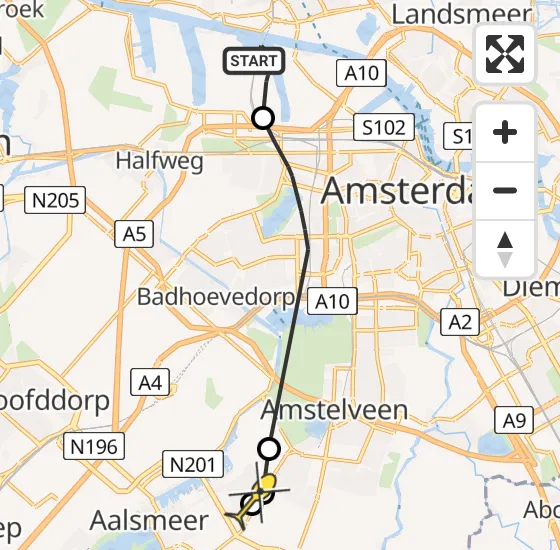 Vlucht Traumahelikopter PH-TTR van Amsterdam Heliport naar Aalsmeer op woensdag 8 mei 2024 19:17