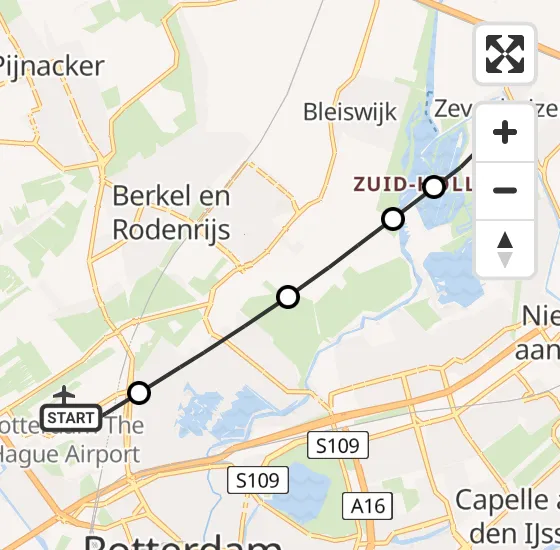 Vlucht Traumahelikopter PH-UMC van Rotterdam The Hague Airport naar Zevenhuizen op donderdag 9 mei 2024 7:45