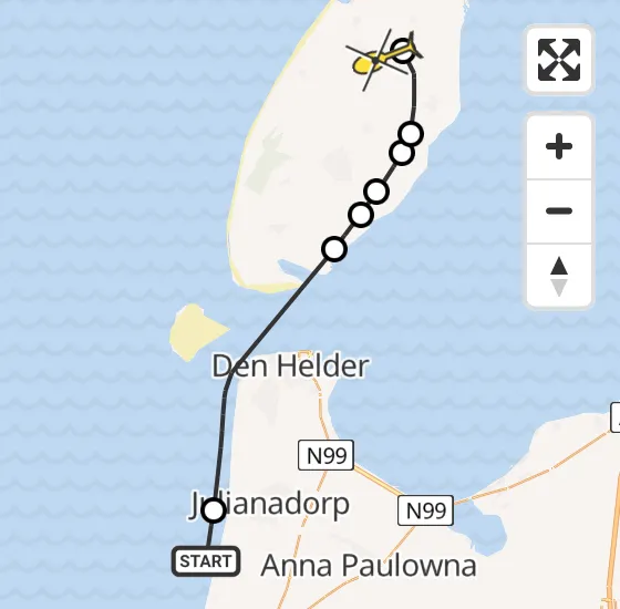 Vlucht Politiehelikopter PH-PXY van Callantsoog naar Texel International Airport op vrijdag 10 mei 2024 8:24
