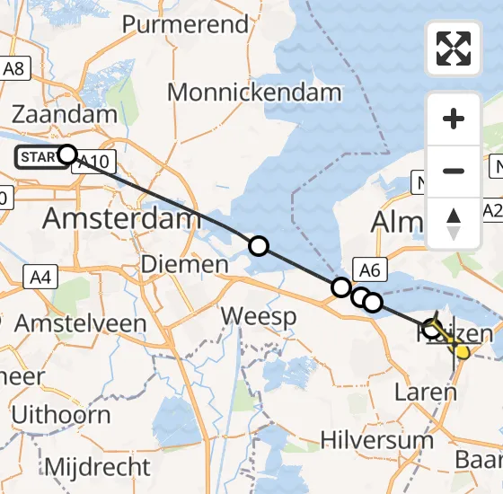 Vlucht Traumahelikopter PH-TTR van Amsterdam Heliport naar Huizen op vrijdag 10 mei 2024 14:56