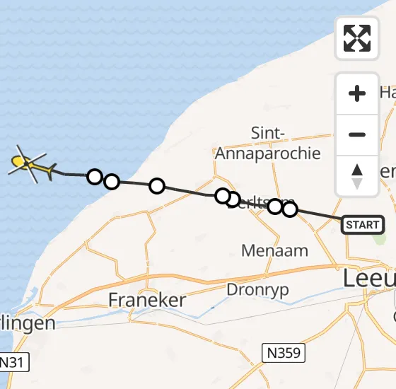 Vlucht Ambulancehelikopter PH-OOP van Vliegbasis Leeuwarden naar Formerum op vrijdag 10 mei 2024 17:01